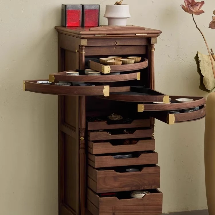 

Solid wood black walnut tea set storage side cabinet drawer type Wenwan jewelry storage chest cabinet