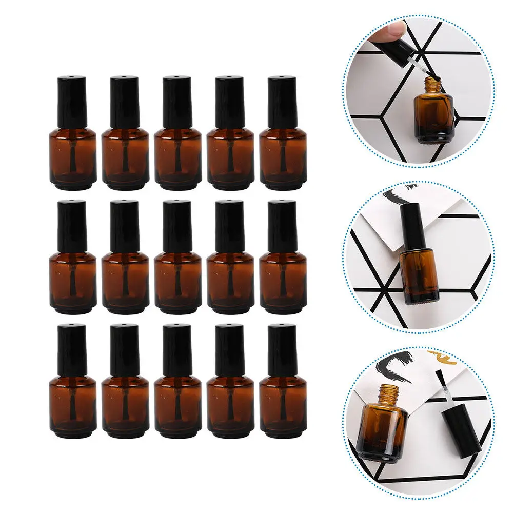 15Pcs Empty Nail Polish Glass Bottles Cylindrical DIY Vials Brush Cap Leakproof Containers for Nail Growth Oil Serum Liquid