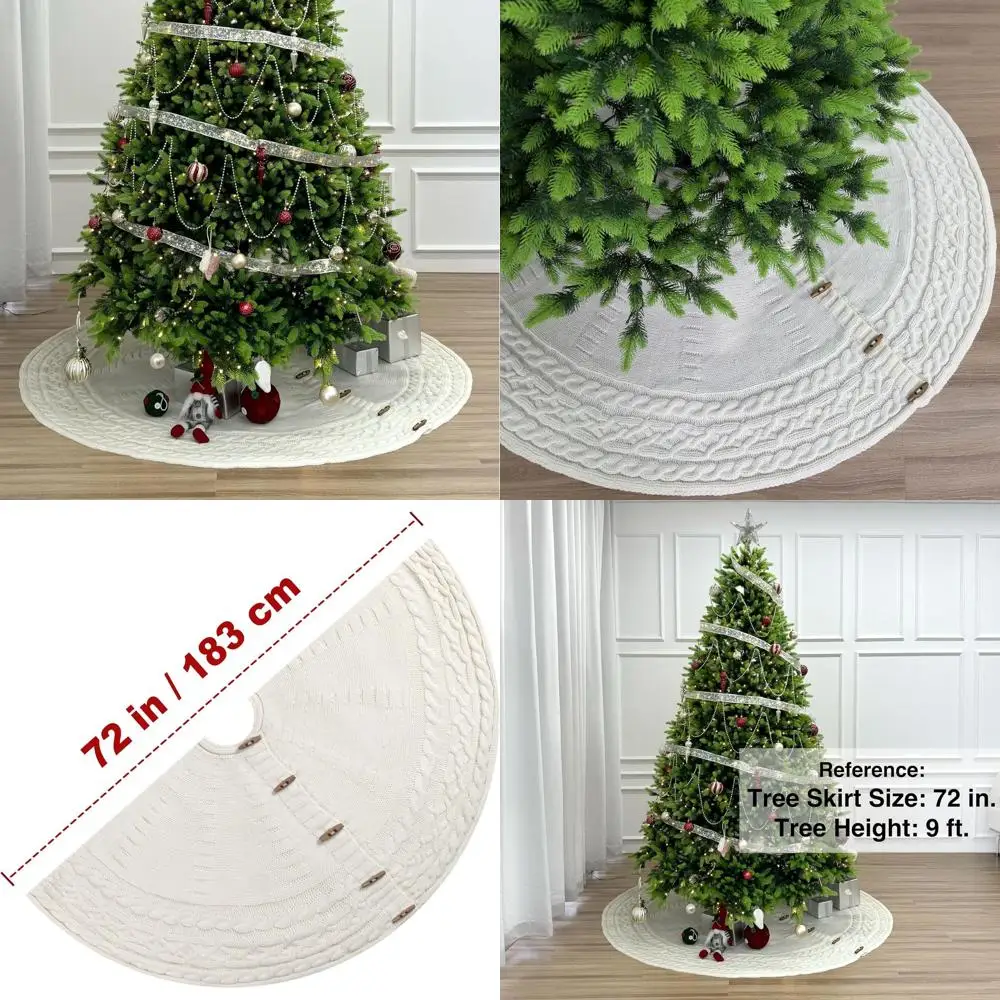 

Cream Cable Knit 72 Christmas Tree Skirt with Wooden Toggles