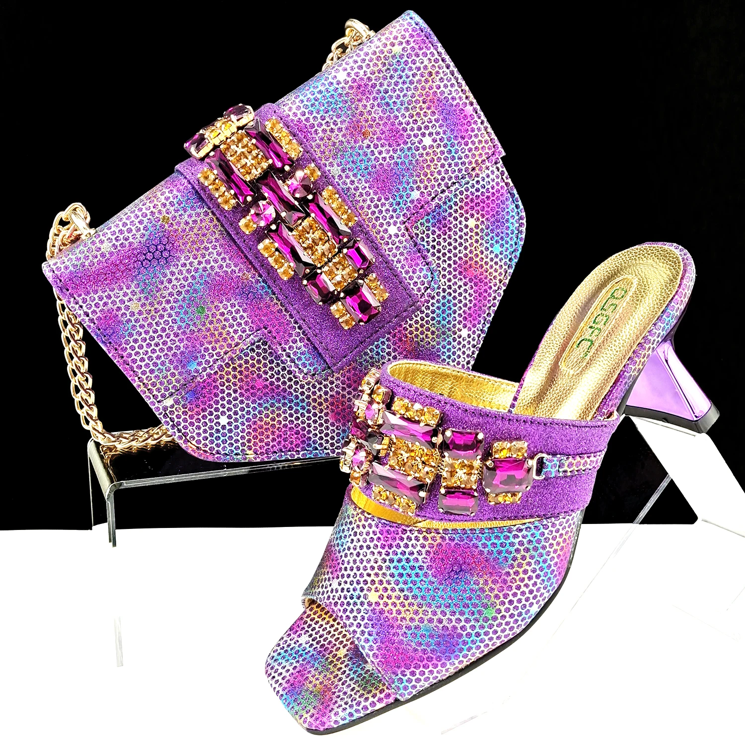 

doershow beautiful High Quality African Style Ladies Shoes And Bags Set Latest purple Italian Shoes And Bag Set For Party SHY1-4