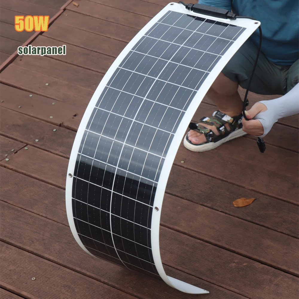 Solar Panel Kit 12V 50W 100W monokrystaliczny elastyczny zestaw paneli słonecznych 12V ładowarka System dla domu samochód kempingowy RV łódź