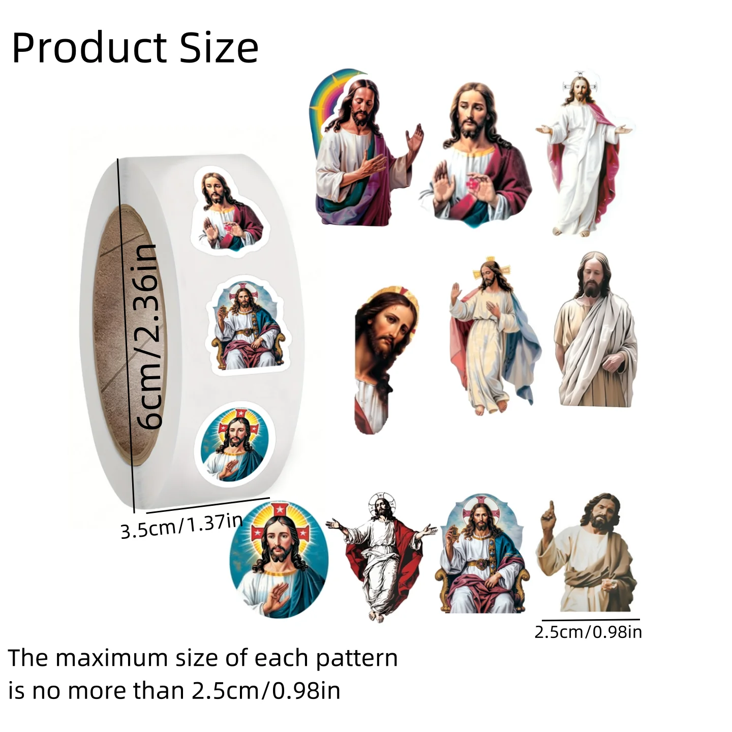 500pcs 1in Jesus Christ religious stickers 10 Unique Patterns, Aesthetic Decals for Scrapbooking Cards, Envelopes laptop