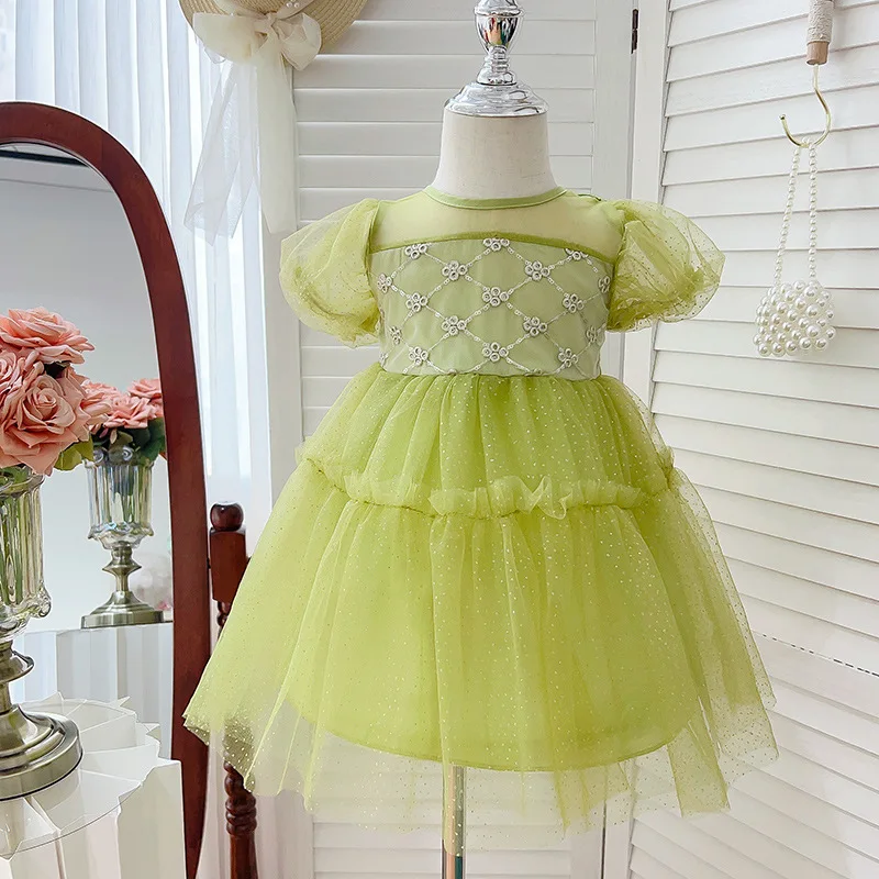 Zomerjurk 2024new Meisjesjurk Gezwollen Mesh Rok Westernstijl Superfee Kleine Kinderprinsessenjurk-Wsny