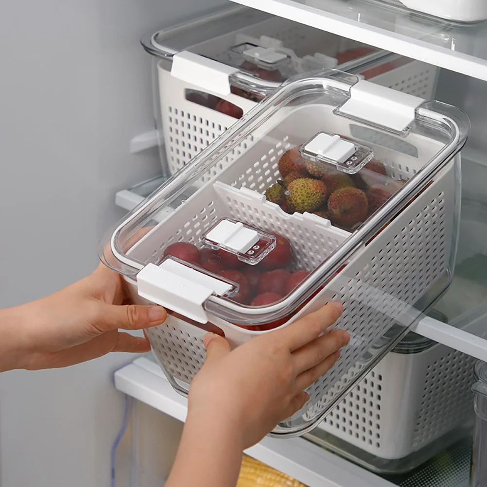 Fruit Double Storage Basket Refrigerator Organizer Sink Food Container Draining Case White
