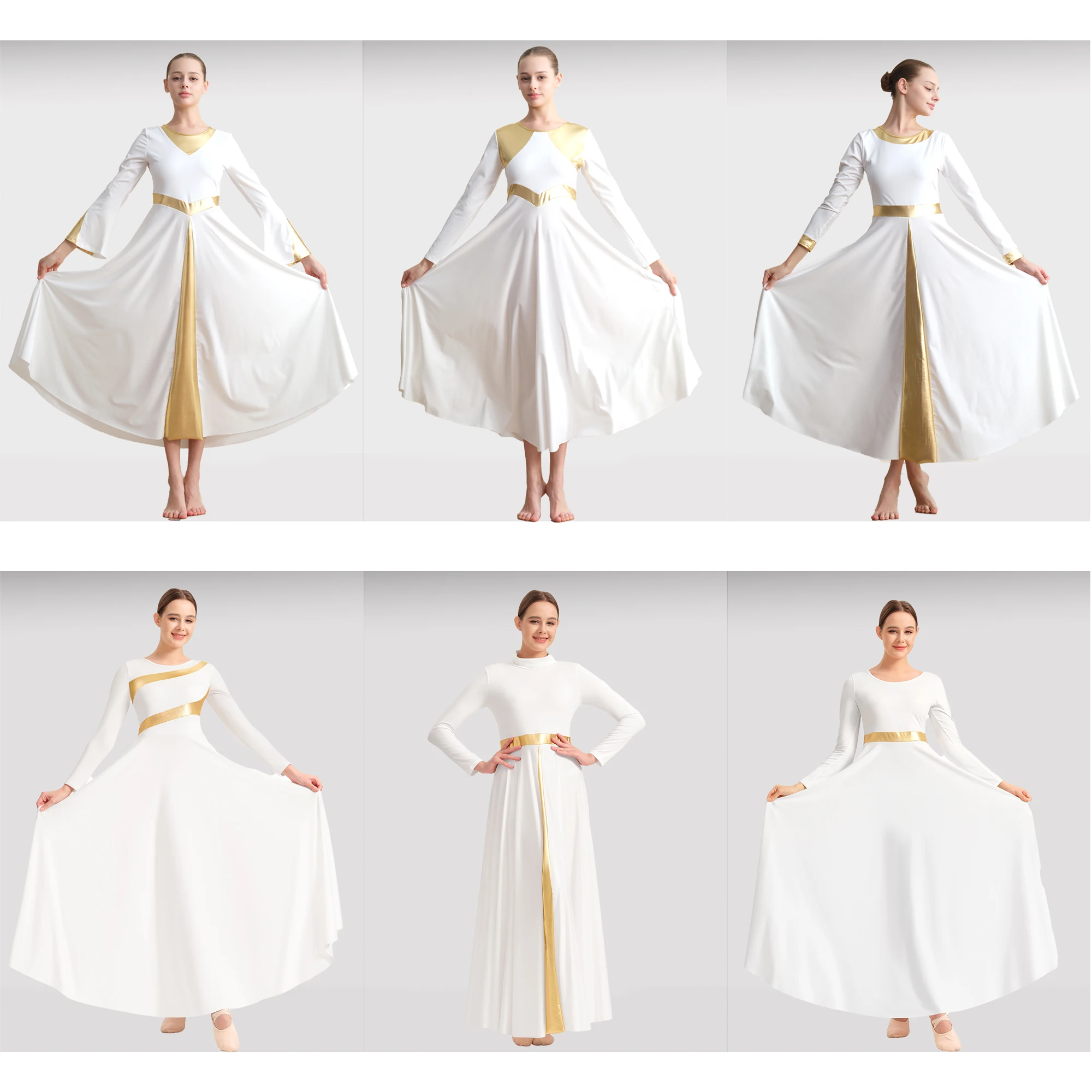 

Женское современное лирическое литургическое танцевальное платье с длинным рукавом, свободное платье для церковного поклонения, платье с металлическим сращиванием, свободный крой