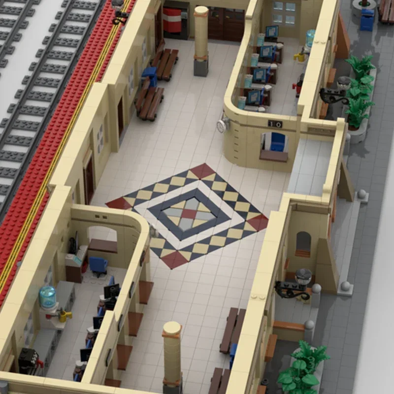 City Street View-modelo Moc, ladrillos de construcción, estación de tren neoclásica, tecnología de bloques, regalos, juguetes de Navidad, conjuntos DIY de montaje