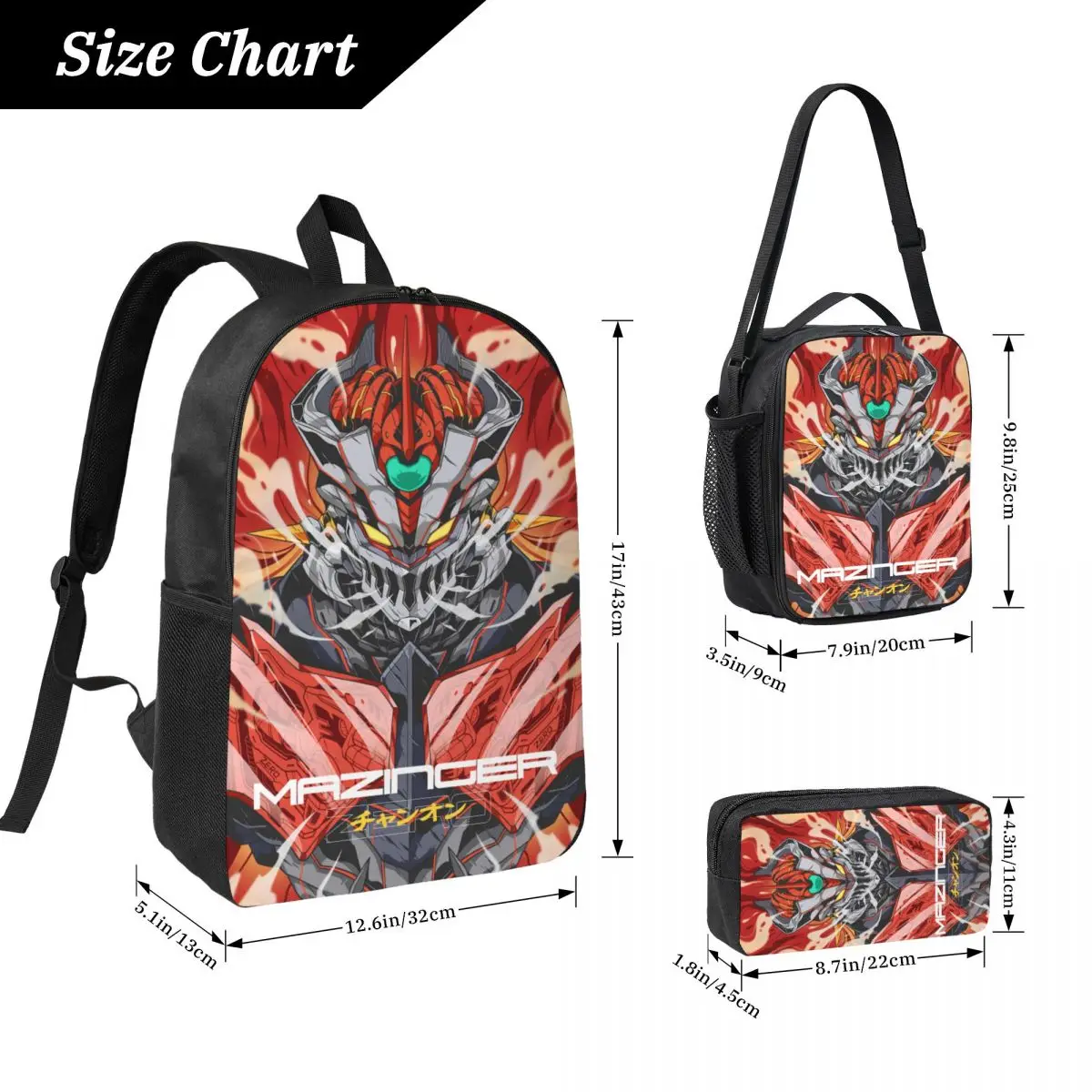 3 قطعة مجموعة حقائب الظهر Mazingers merch للأطفال صناديق أقلام رصاص مجموعات حقائب الكتب مع صندوق الغداء لطلاب المدارس حقيبة الظهر