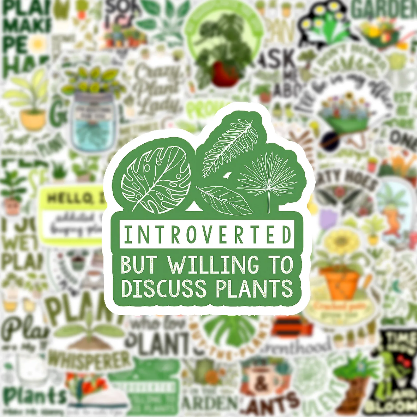50PCS Green Plants Motivational Fun Slogans Graffiti Sticker Creative Cartoon Decal DIY Luggage Phone Guitar Scrapbook Kid Toys