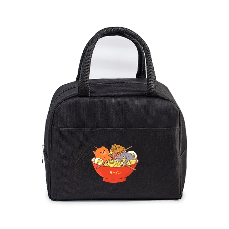 Japanese-style Lamian Noodles Cat Print Lunch Bag Women Men Cartoon Animal Thermal Bag School Student Teacher Lunch Tote Bag