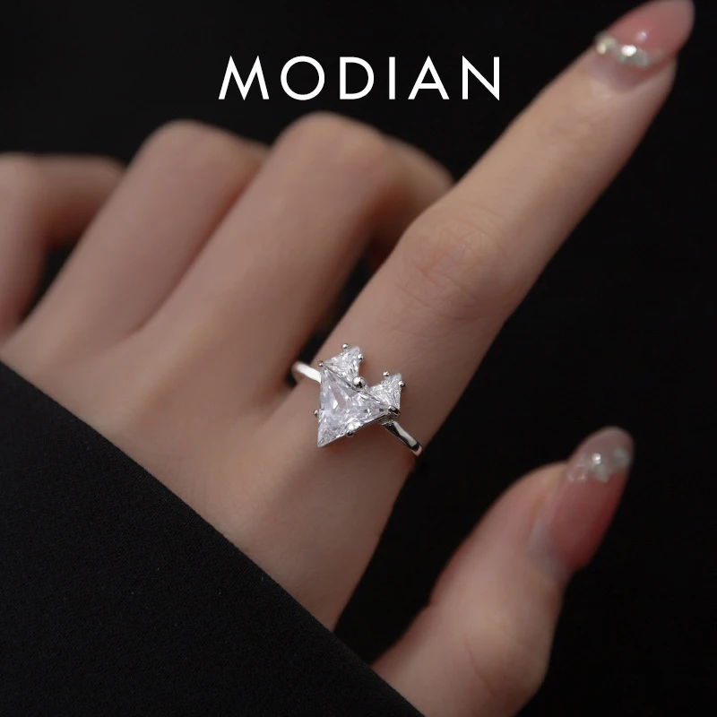 

Modian 925 Sterling Silver Sparkling Clear Zircon Heart Geometric Adjustable Ring Size 6-8 Rings For Women Trendy Fine Jewelry