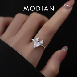 Modian 925 Sterling Silver Sparkling Clear Zircon Heart Geometric Adjustable Ring Size 6-8 Rings For Women Trendy Fine Jewelry