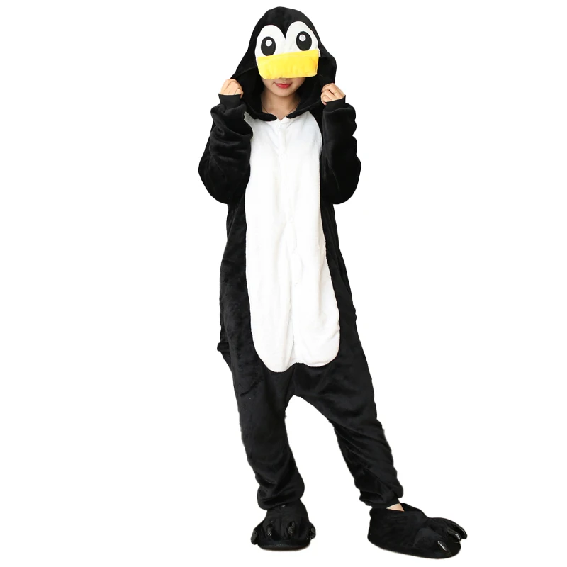 Kigurumi czarna pingwin piżama kreskówkowa Onesies dla dorosłych kobiety mężczyźni piżama w kształcie zwierząt boże narodzenie Halloween na imprezę Cosplay kostiumy