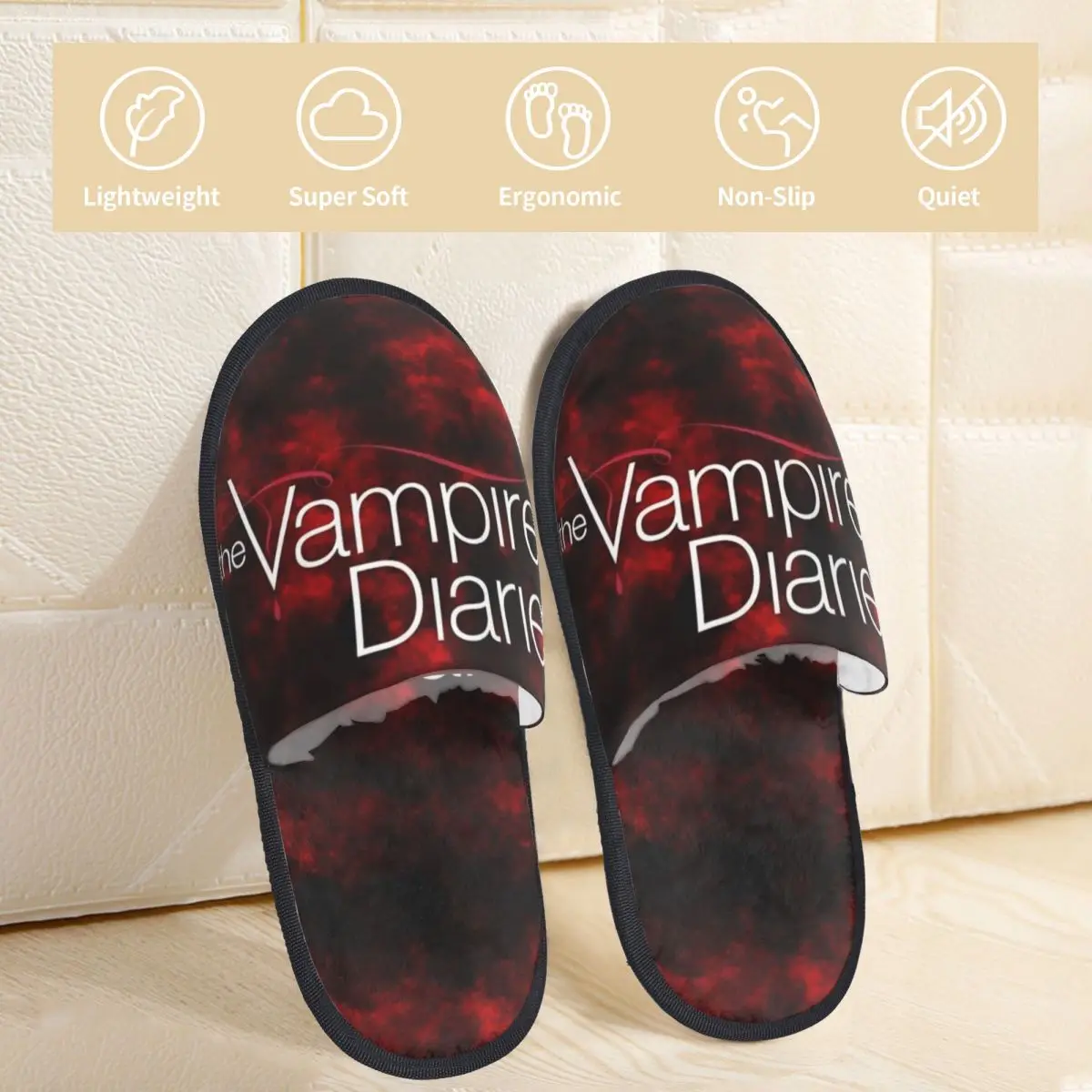 The Vampire Diaries Movie Cotton Slippers Living Room Soft Household Fur Slides Slippers Anti Slip