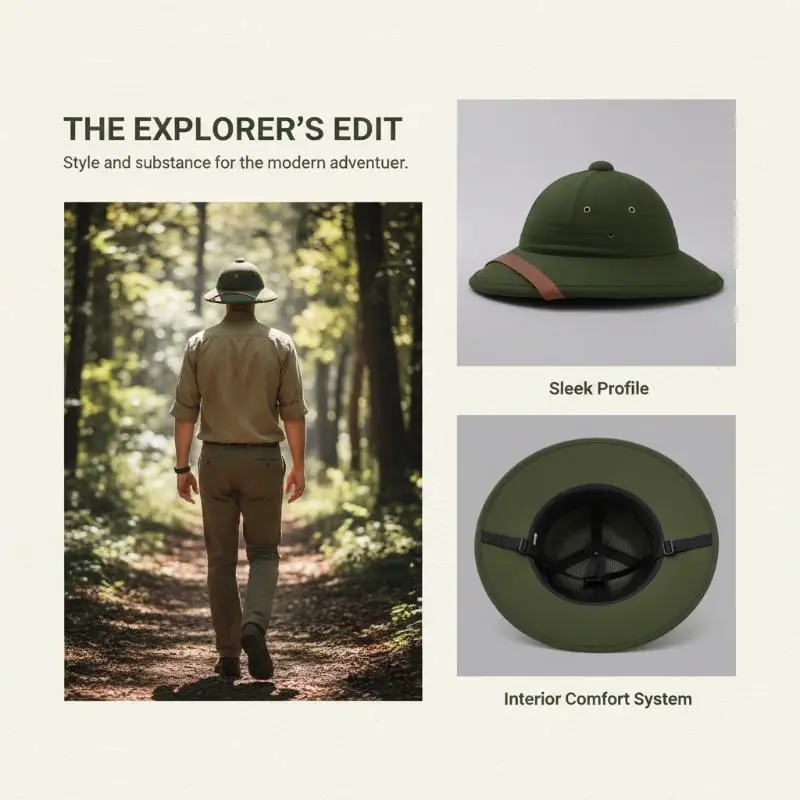 Modischer Vietnamkrieg-Hut für Damen und Herren, Britischer Strohhelm, Sommer-Boater, Bucket-Sonnenhut, Unisex Dschungel-Bergarbeiterkappe – Detail 1