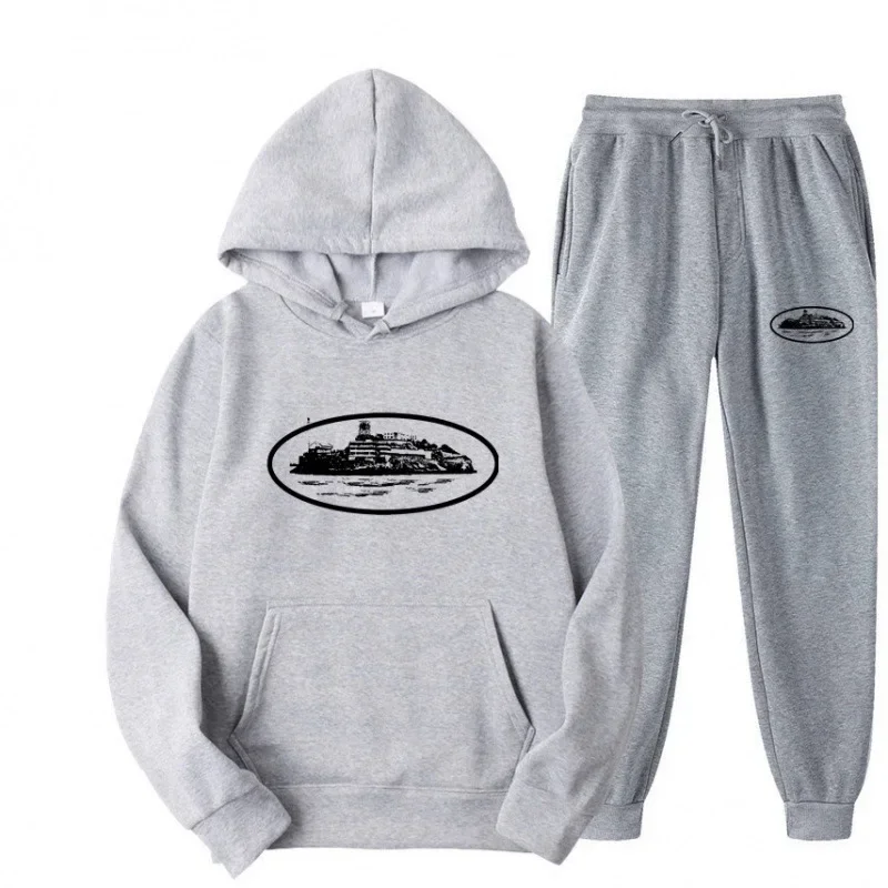 IslandBuildingGraphicPrint Women and men Hooded Sweatshirt Set Casual Pullover Hooded Sportswear Running Pants Street Sportswear - view 4