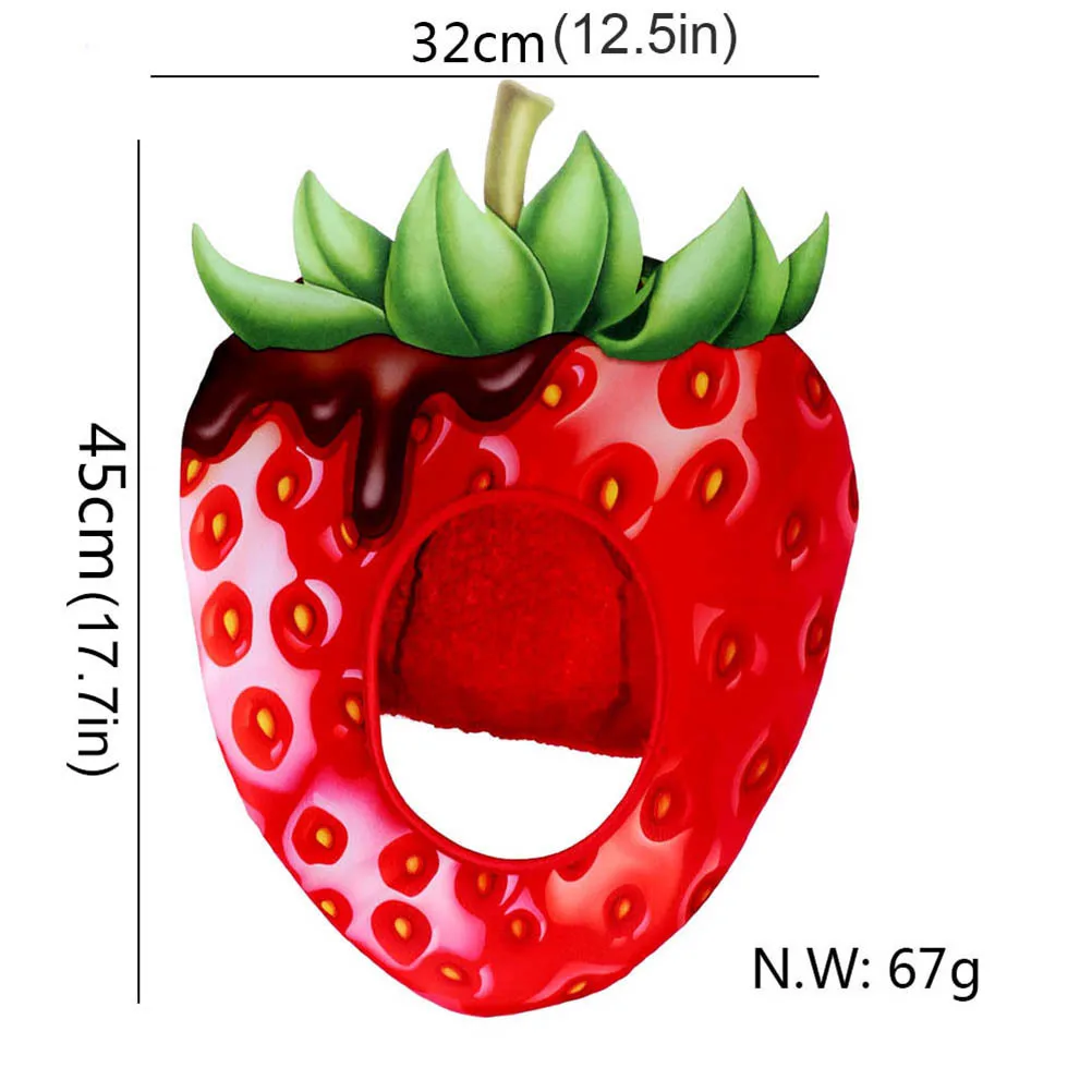 

1Pcs Strawberry-Shaped Hat Red Soft Breathable Non-Woven Fabric Elastic Adjustable Party Cosplay Headpiece Bright 3D Color