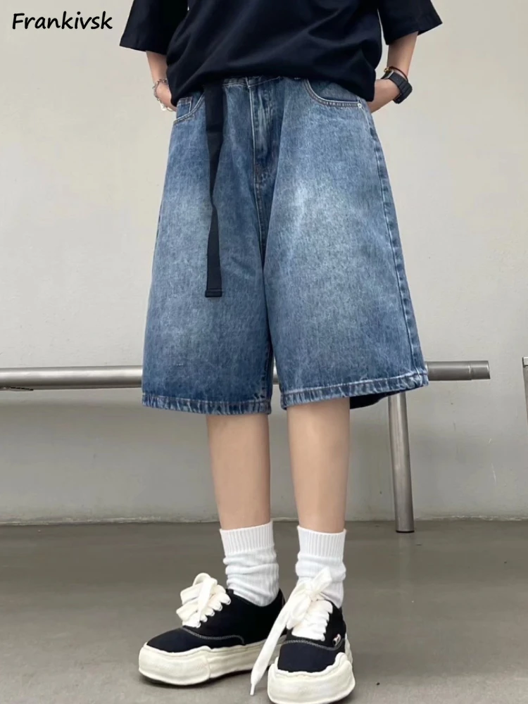 

Denim Shorts Women Bleached Baggy Solid Spring Summer High Street Youthful Stylish Hipster Relaxed Stretchy Comfortable Leisure