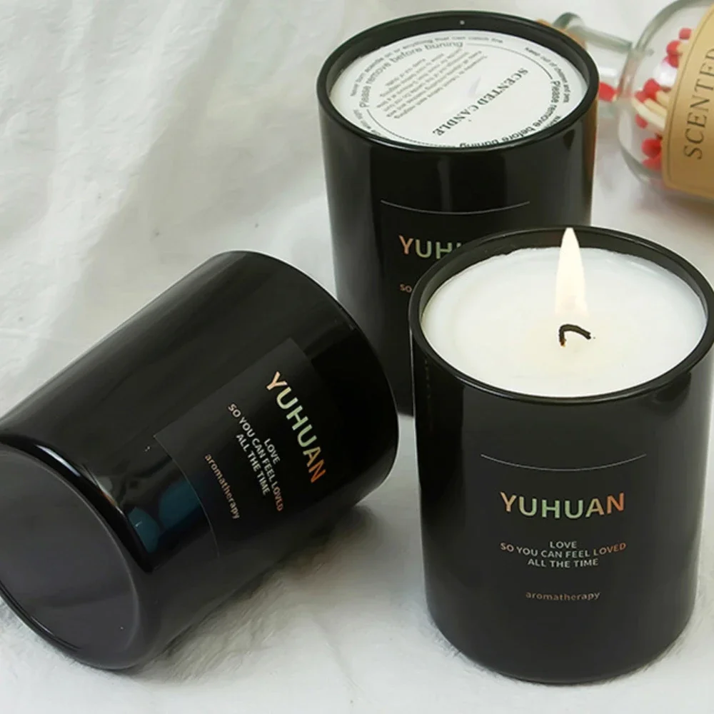 Luxury Glass Candle Jar Black White Glass Candle Holders for Weddings Cylinder Glass Scented Candles Container Tea Cup Supplies