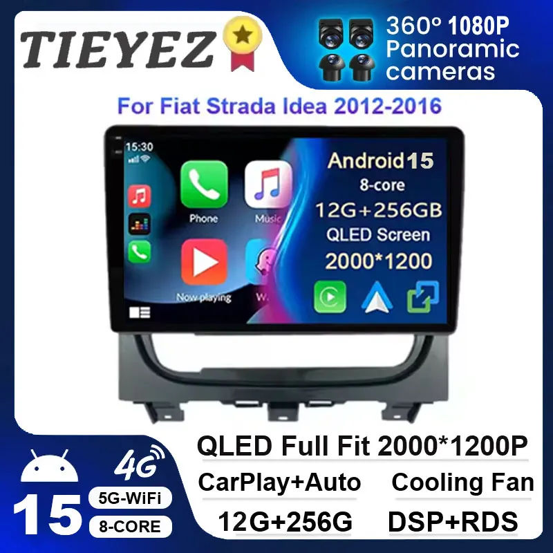Android 15 Carplay Radio de coche para Fiat Strada Idea 2012 2013 2014 - 2016 reproductor de vídeo Multimedia navegación GPS estéreo 4G BT