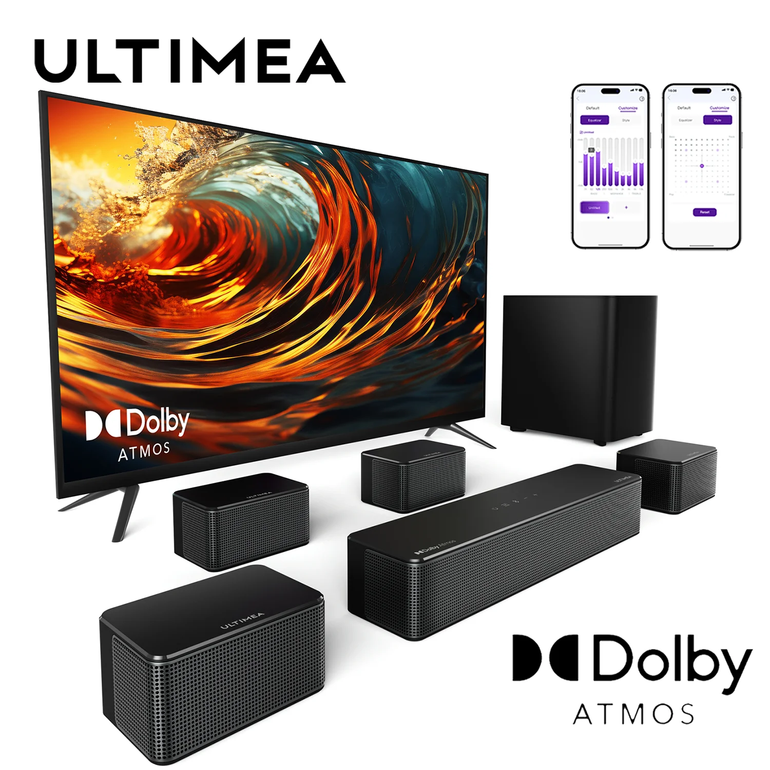 

ULTIMEA 7.1ch Dolby Atmos Soundbar for TV, Home Theater Surround Bluetooth Speakers with Wireless Subwoofer, Smart APP Control