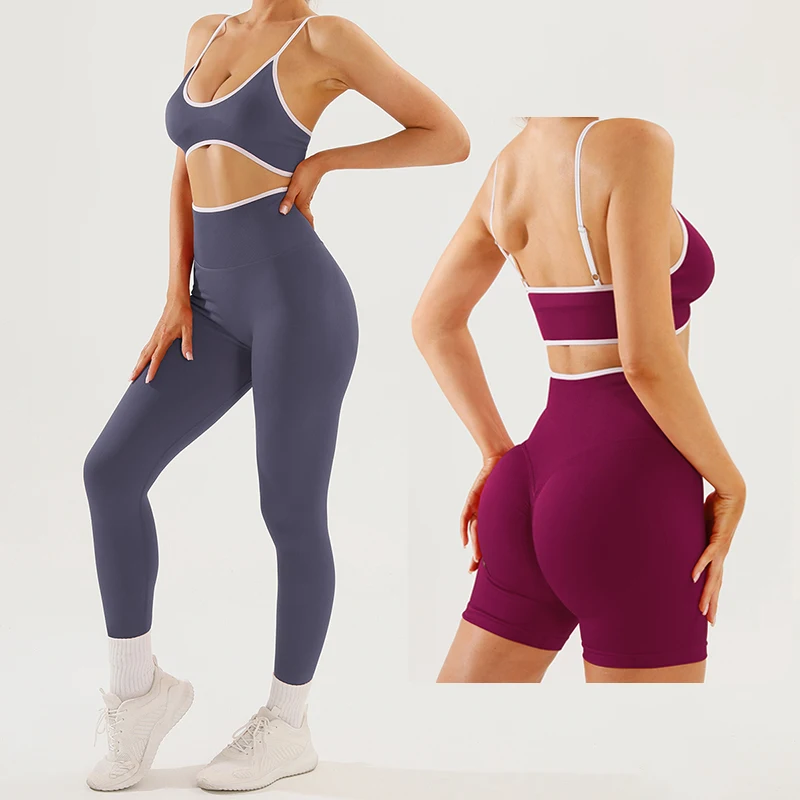 SVEIC Seamless Yoga Sets Sports Fitness Sportswear Impact High Waisted Leggings Workout Two Piece Shorts Suits Gym Woman Clothes image 3