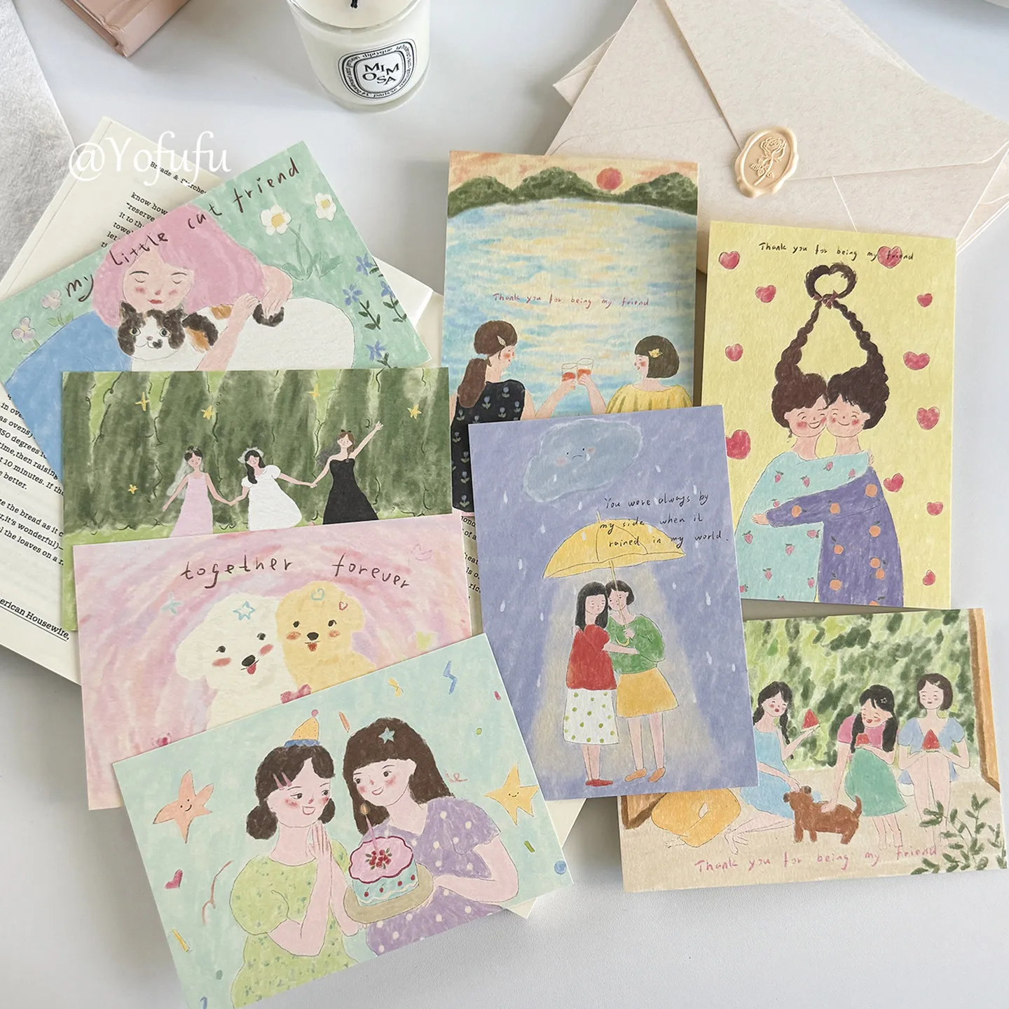 Friendship Hand Painted Message Notes Postcard Envelope Set Gift Hard Card 148x100mm Textured Kraft Paper Letter Writing