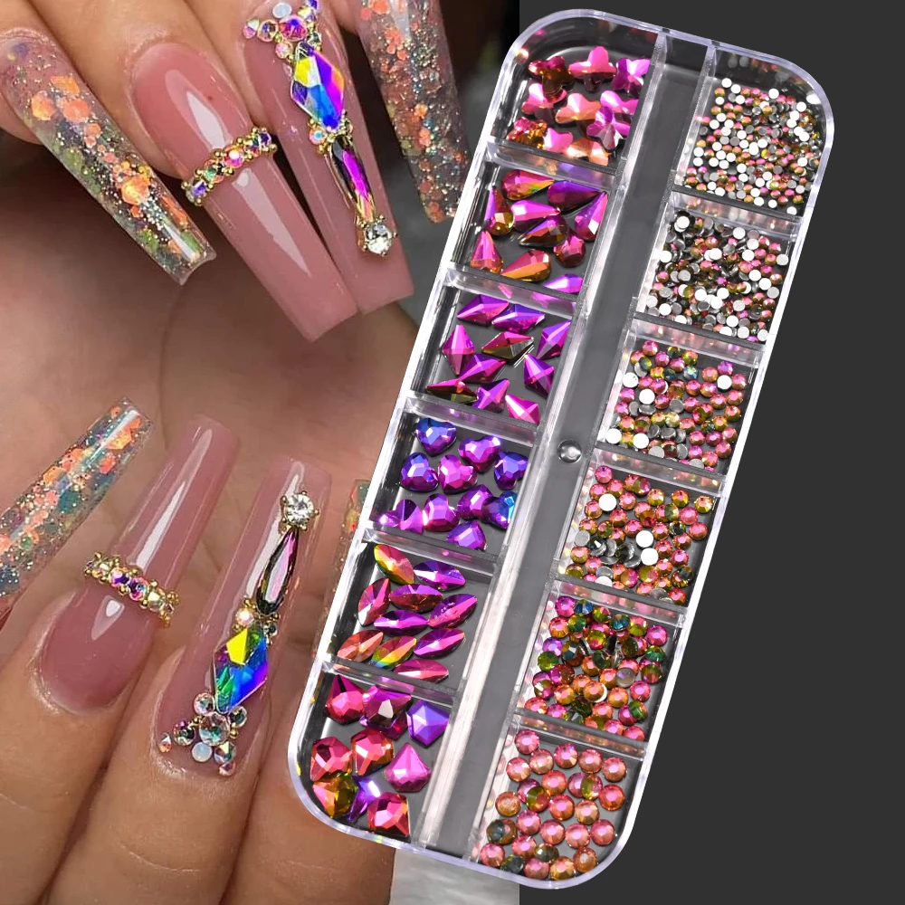 1000 unids/caja champán oro diamante cristal de uñas diseño mixto brillo de uñas diamantes de imitación no HotFix manicura decoración de diamantes de imitación