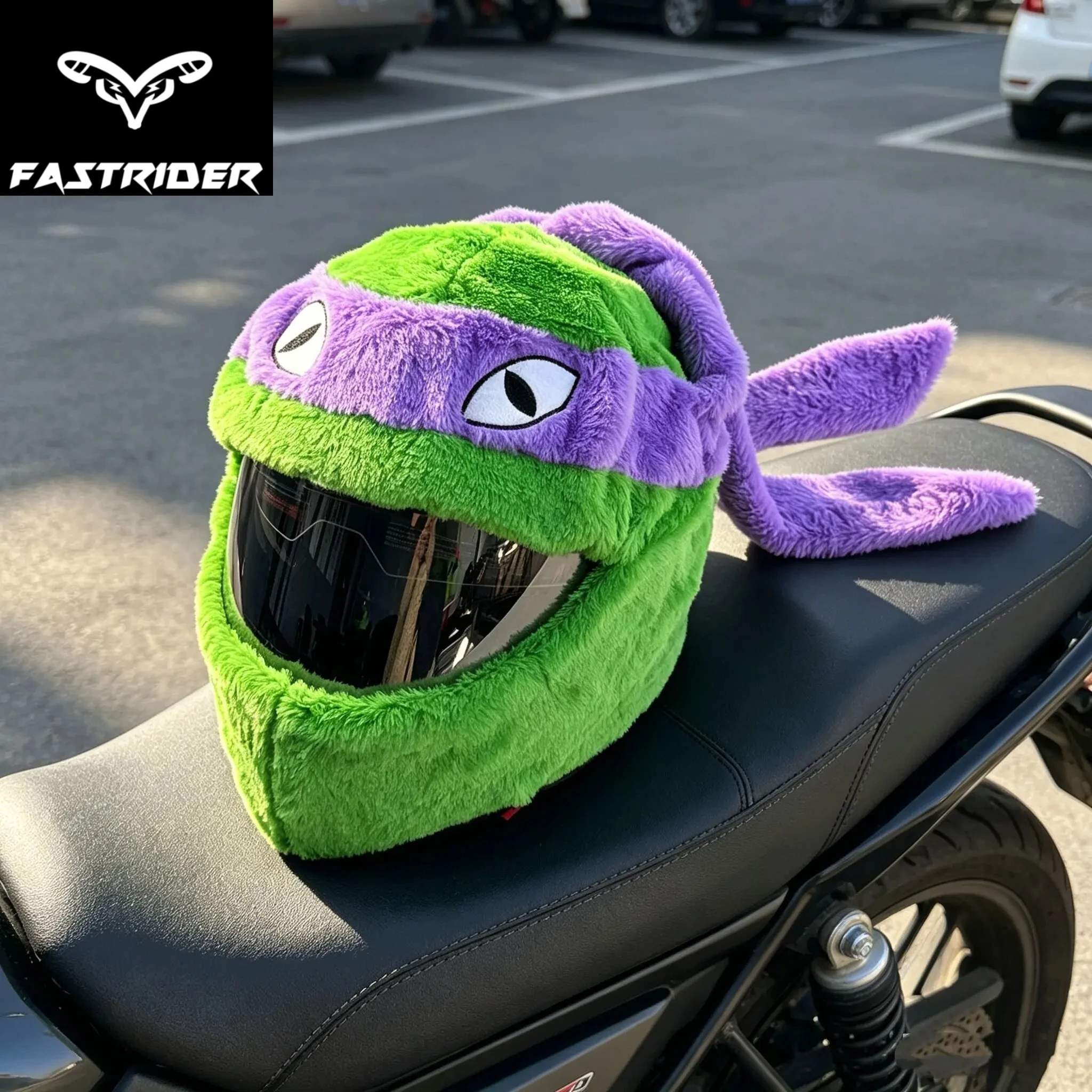 Cartoon-Plüsch-Tier-Motorradhelm-Abdeckung Grün Lustig Kratzfest Funda Casco Weiche Ninja-Stil Schildkröten-Helmhaube – Detail 6