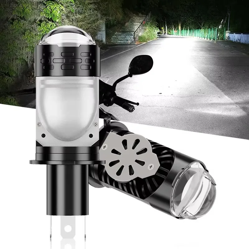1/2Pcs H4 Moto Headlight LED Lens Mini Bi Led Projecto 20W Headlight Bulbs High Beam Low Beam Motorbike Turbo Lamps 12-60V