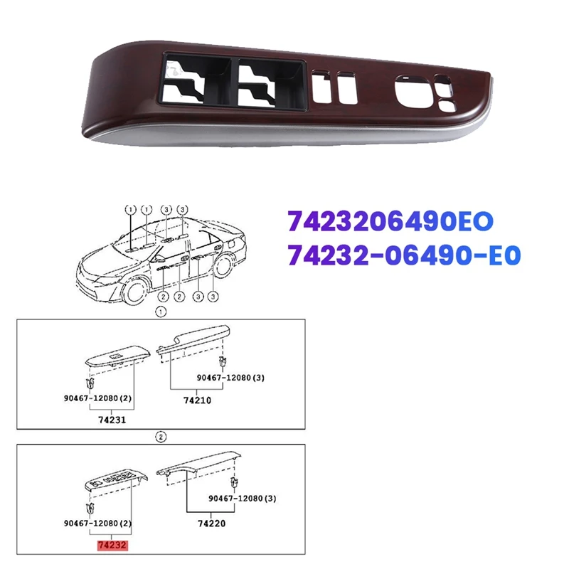 Left Front Window Lift Switch Trim Cover 74232-06490-E0 For Toyota Camry 7Th 2012-2017 Armrest Decor Panel 7423206490EO