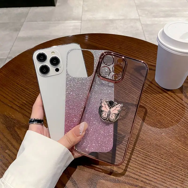 Butterfly Ring Holder Glitter Phone Case For OnePlus 12 8T 9R 10 11 Pro 11R Nord 3 CE 2 3 Lite  ACE 2V 3V N20 N30 5G Soft Cover image 5