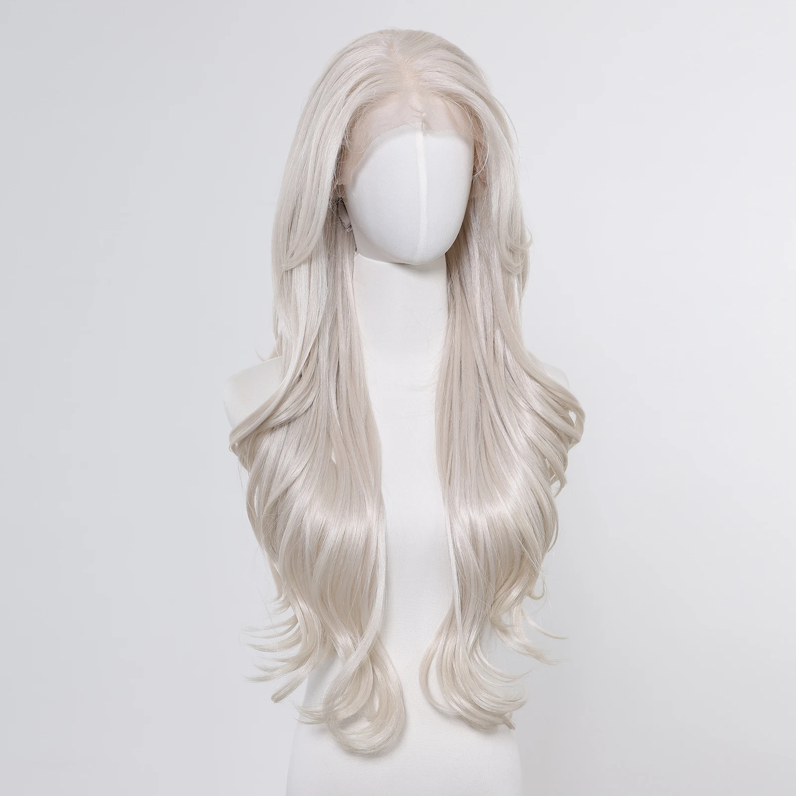LOUIS FERRE 13*6 Lace Front Synthetic Wigs Long Curly Natural Layered Hair Silver White Wig For Women High Temperature Free Part