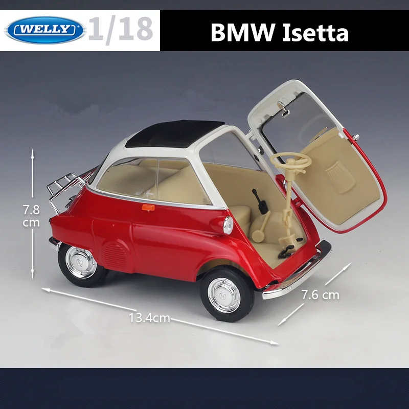 WELLY 1:18 BMW Isetta Egg Alloy Classic Car Model Diecast Metal Toy Retro Mini Car Vehicle Model Simulation Collection Kids Gift