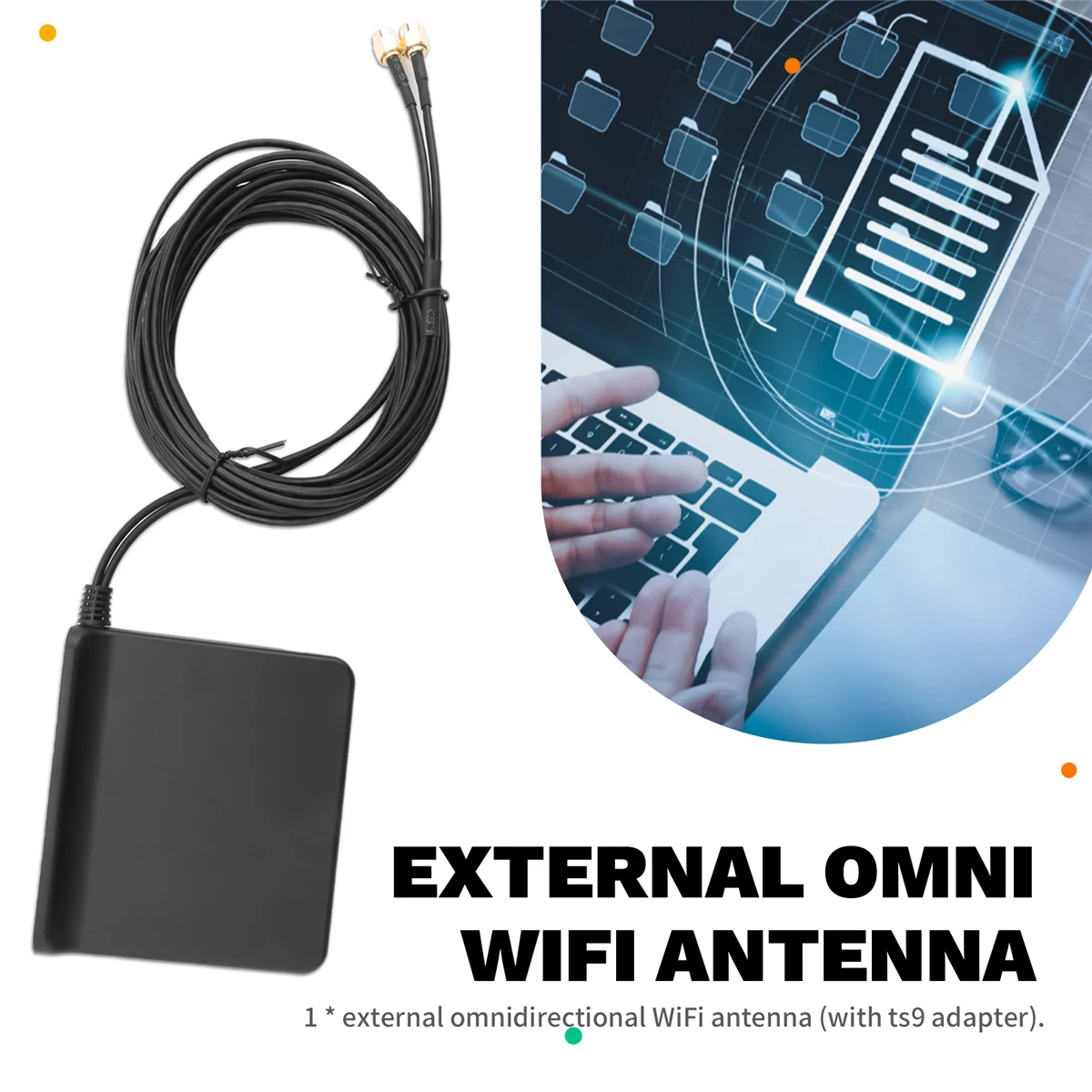 Antena WiFi Omni zewnętrzna Signal Boost 5G 4G LTE 3G GSM Mimo High Gain 12Dbi 600-6000Mhz (czarna z adapterem Ts9) — zdjęcie produktu 5