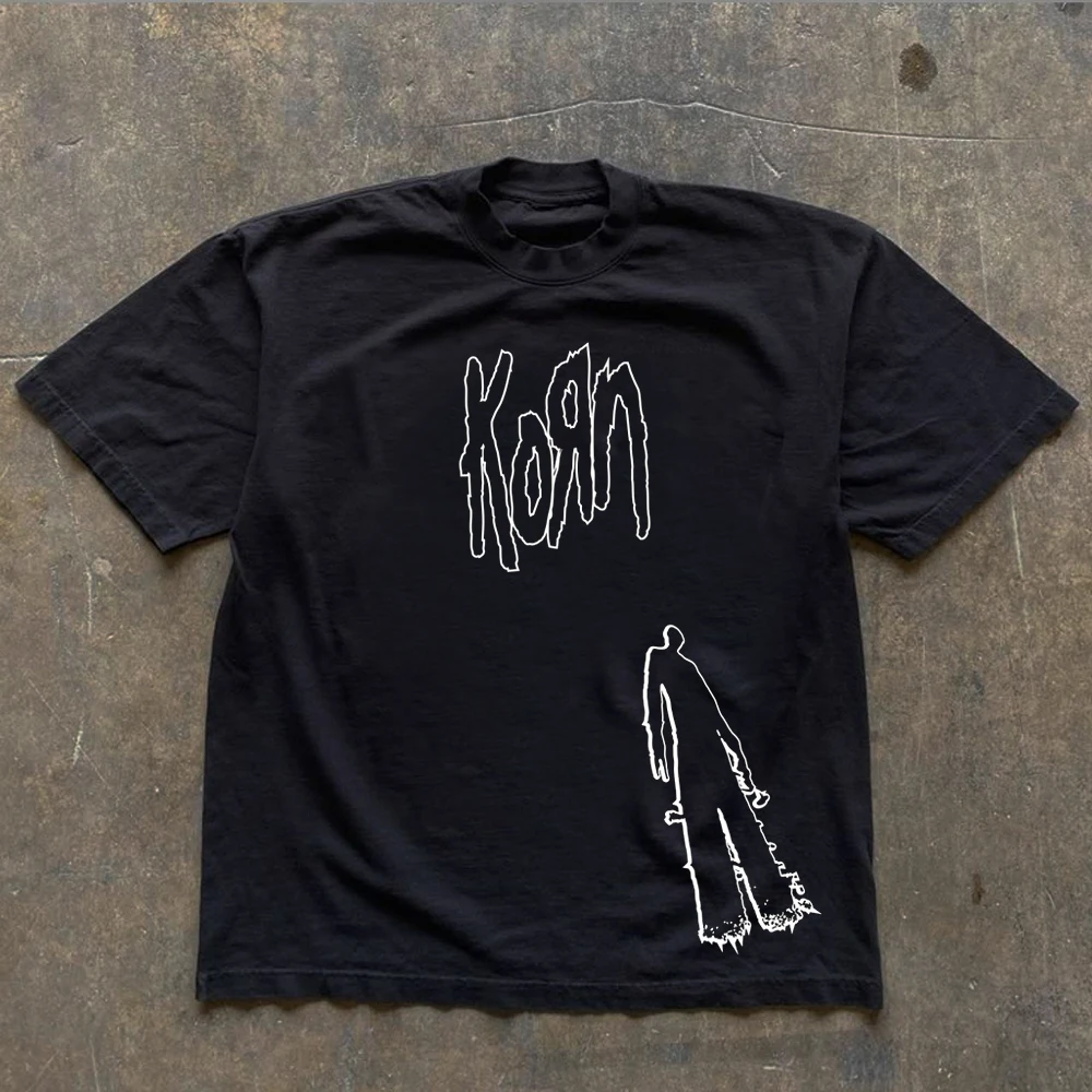 Korn Follow The Leader Cotton Printed T-Shirt Double-Sided Metal Band Tee Men's and Women's Oversize Couple Tee Harajuku Tops