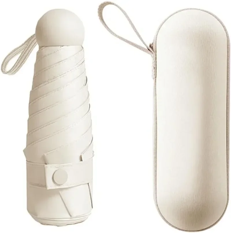 مظلة كبسولة صغيرة الحجم قابلة للطي بخمسة جيب للنساء للمطر والأشعة فوق البنفسجية لون نقي 6 مظلة عظام #1