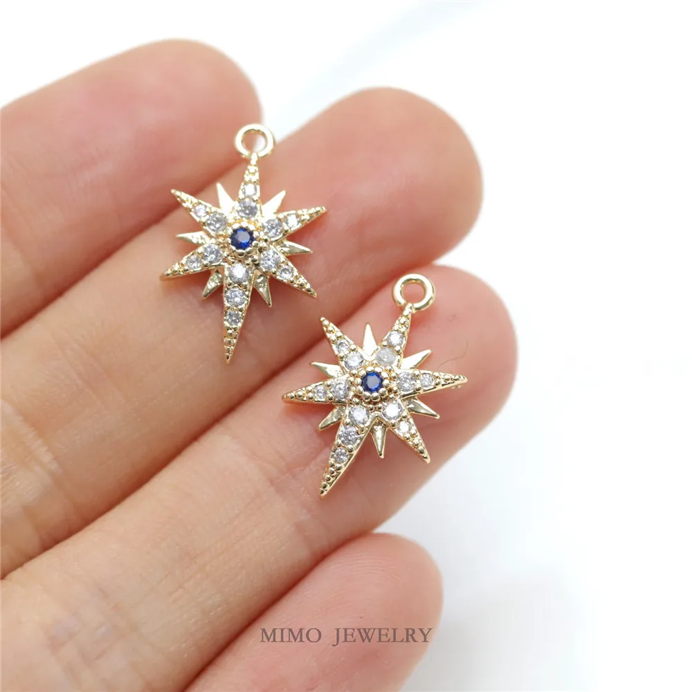 Color copper plated gold micro-inlaid blue zircon eight Star pendant handmade DIY accessories