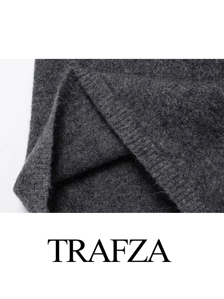 TRAFZA-vestido de punto con apliques metálicos para Mujer, Jersey elegante, suéter, pantalón corto informal ajustado, vestido de manga para Mujer