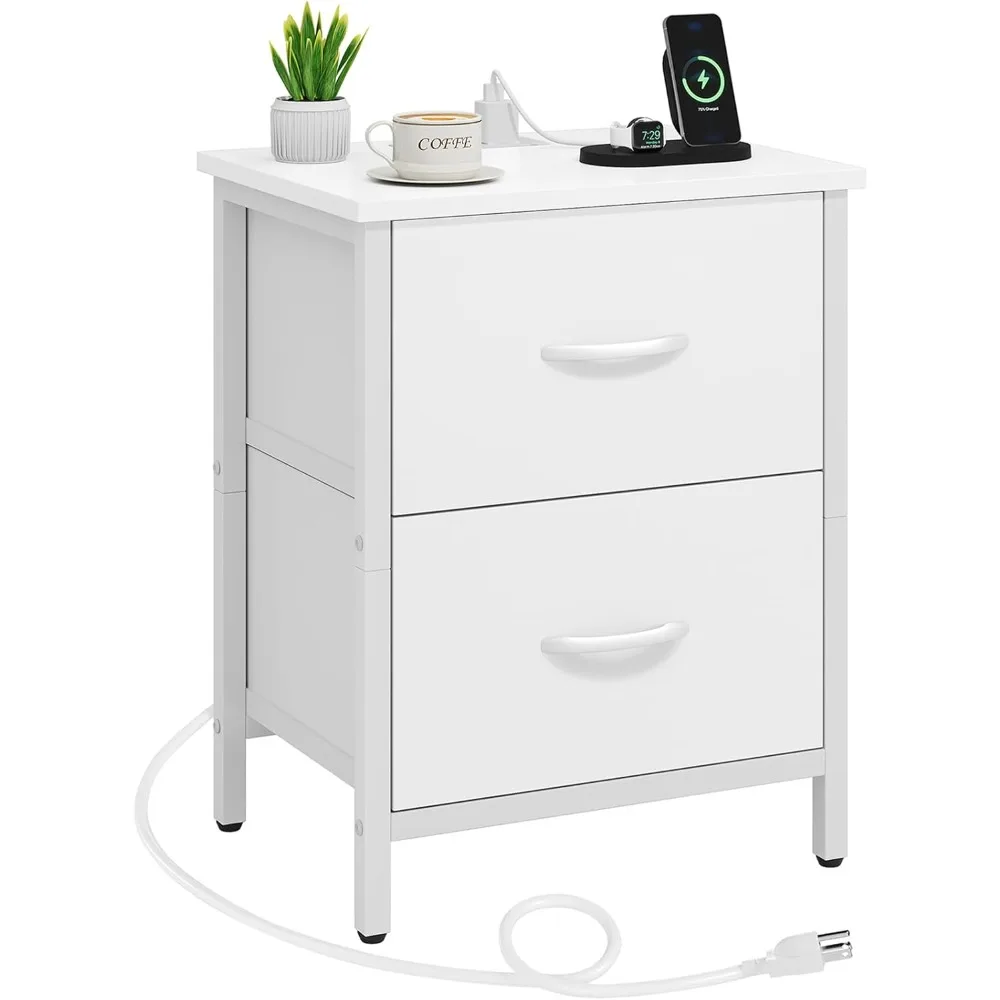 منضدة Vagusicc: طاولة بجانب السرير مع منافذ ومخرج شحن USB، طاولة نهاية قماش ذات درجين #1