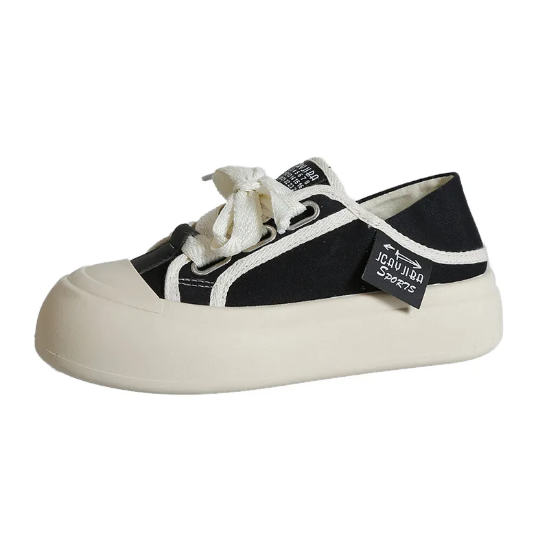 Dames Canvas Schoenen Anti Slip Dikke Zool Ademende Veelzijdige Casual Schoenen Ronde Tenen Effen Kleur Lichtgewicht 2024