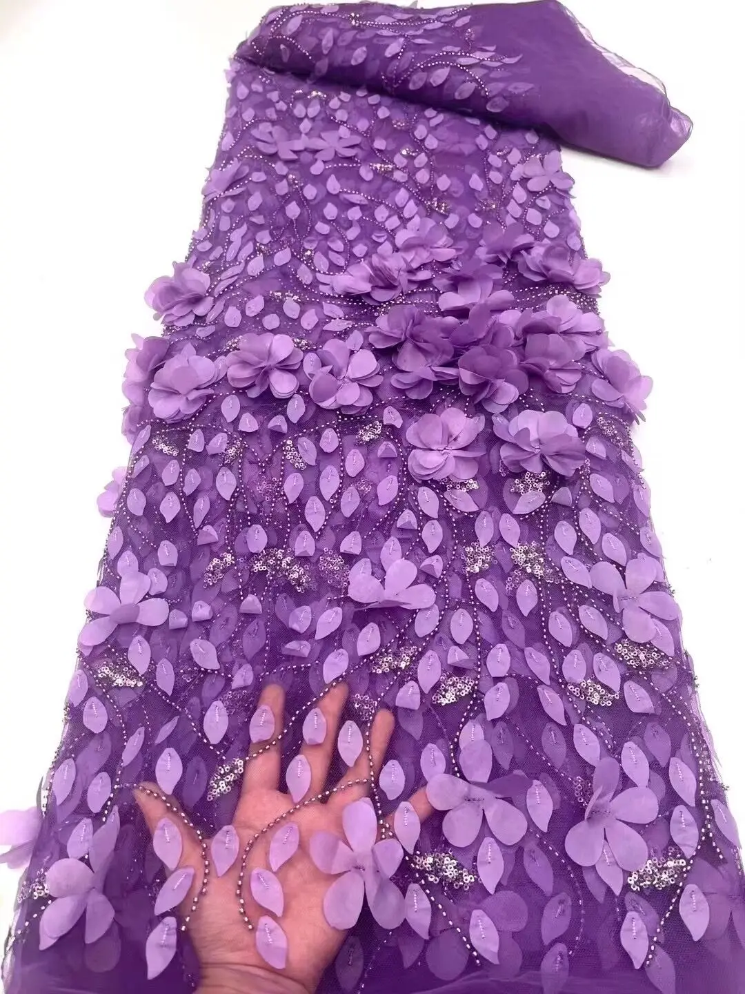 

African Nigerian Tulle Mesh Beaded Fabric Embroidery SYJ-12238611 for Sewing High Quality