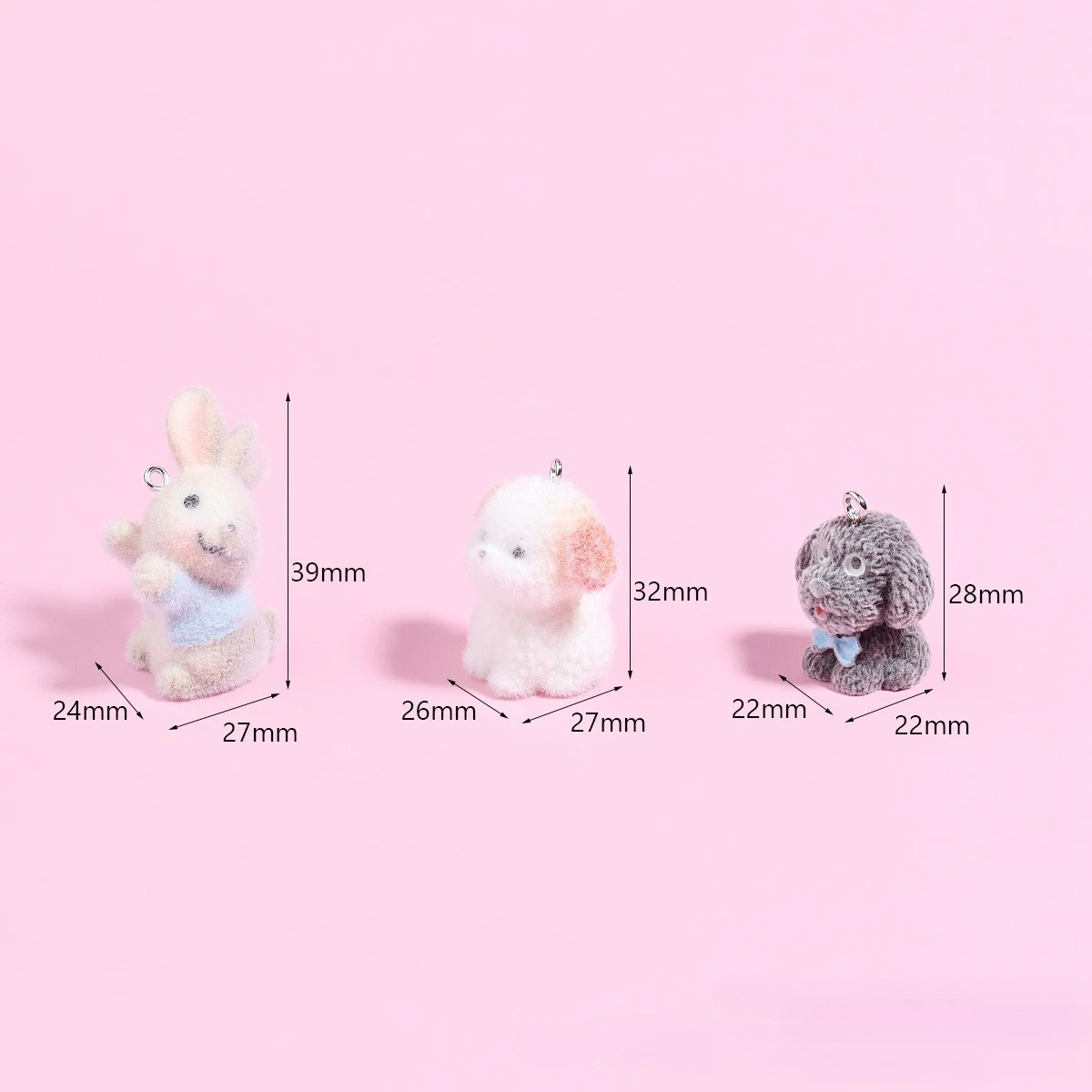 20Pcs 3D Resin Flocking Puppy Rabbit Charms Cartoon Animal Pendant for Earrings Necklace Keychain Making DIY Jewelry Accessories