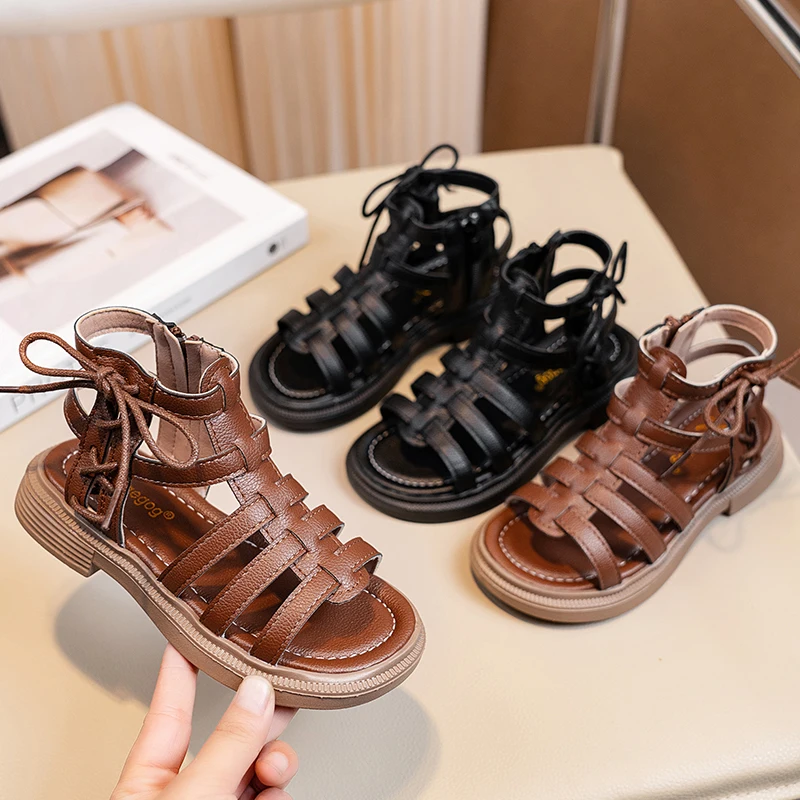 

2026 NEW Zipper Youth Teenager Girls Sandals Open Toe Strappy Summer Non-Slip Sole Kids Beach Casual, Dressy, Minimalist Natural