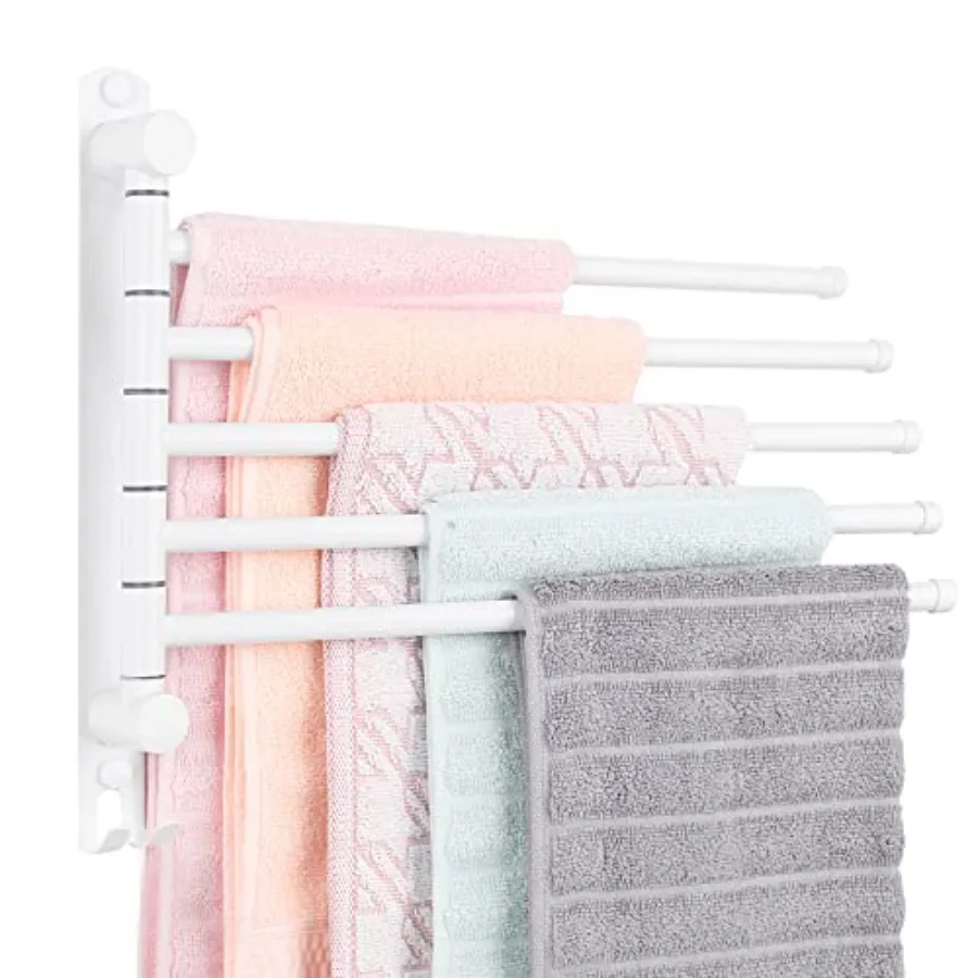 

5-Arm Stainless Steel Swivel Towel Rack with Hook: Wall-Mounted Rustproof Space-Saver for Bathroom and Kitchen-180° Rotation 14