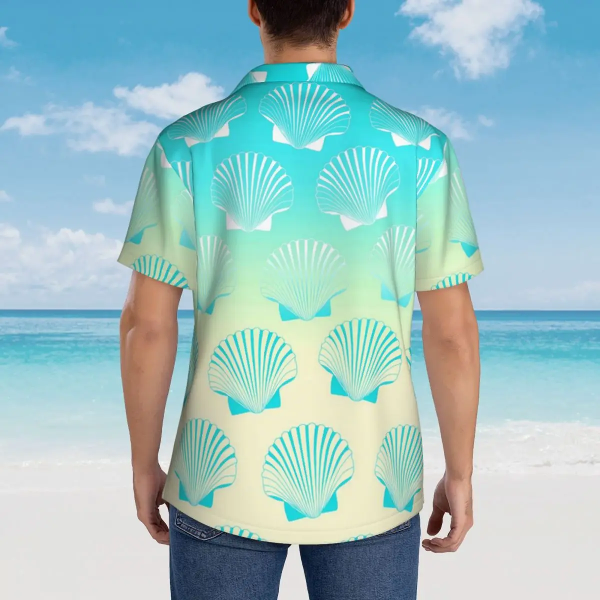 Muscheln Urlaub Hemd Farbverlauf Blau und Gelb Hawaiian Casual Shirts Männer Trendy Blusen Kurzarm Harajuku Grafik Tops