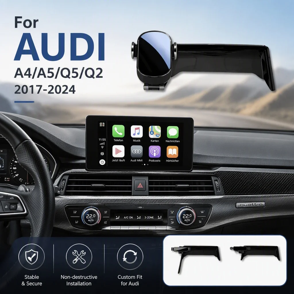 Auto-Handyhalterung für AUDI A4/A5/Q5 Q2 2017-2024 Fahrzeug-Zentralbildschirm-Spezifische Passform Fahrerfreundlich