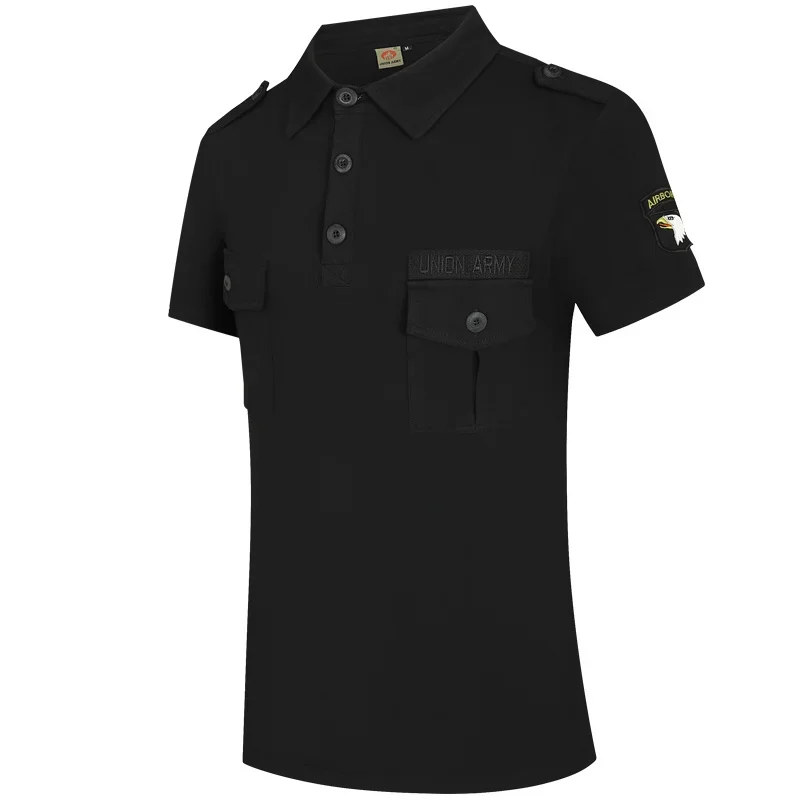 Mens Cargo T-Shirts Elasticity Double Pockets Cotton Short Sleeve Tactical Tops Breathable Embroidery Pilot POLO Shirts Thin