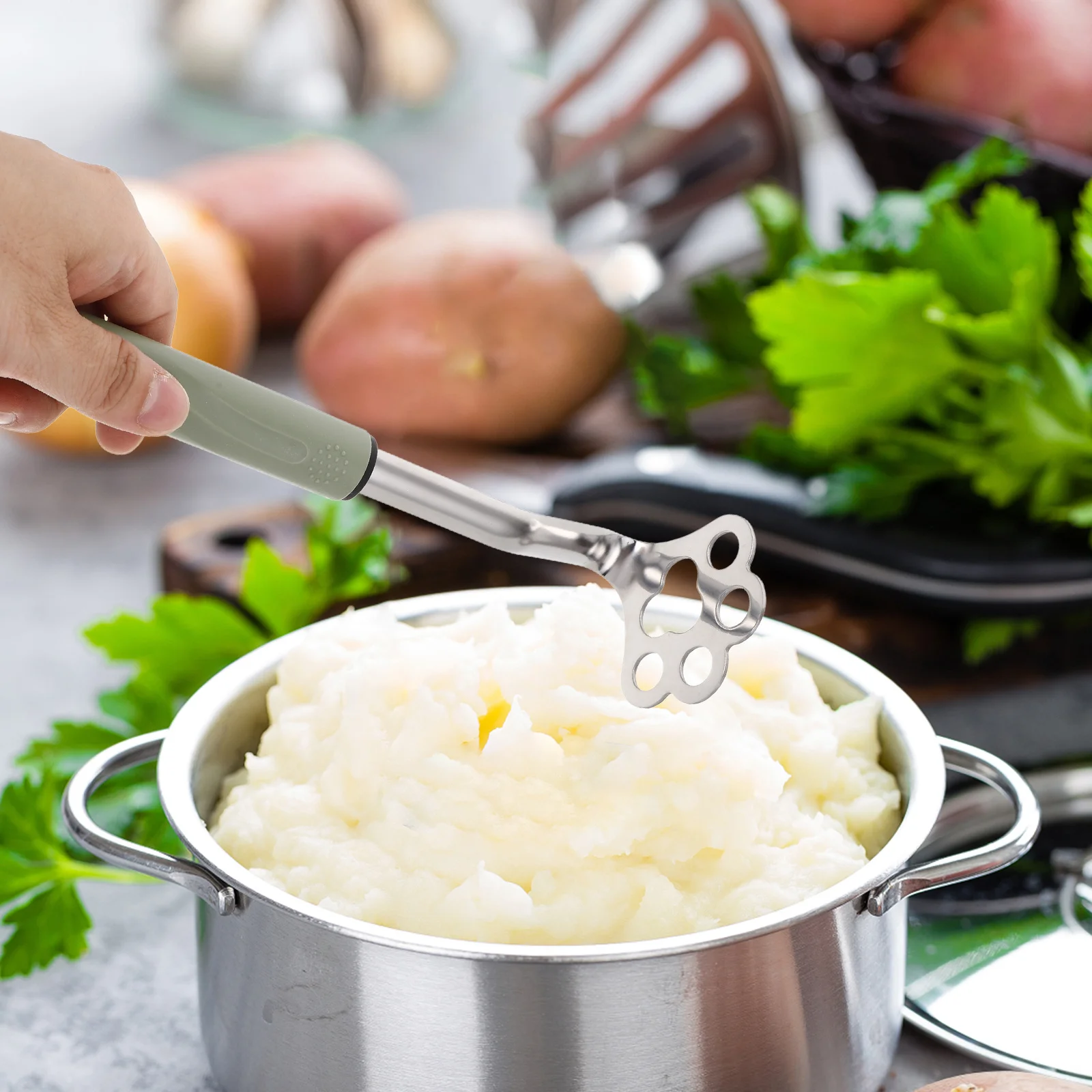 

1pcs Potato Masher Stainless Steel Heavy Duty Manual Kitchen Tool For Food Vegetable Fruit Smashing Presser Crusher