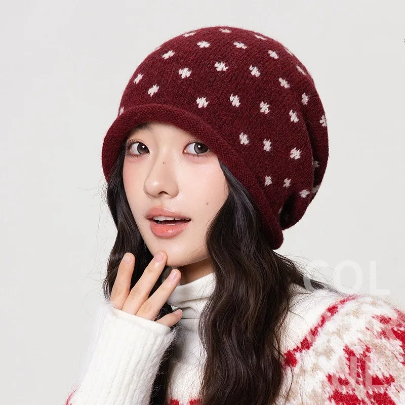 Women Snowflake Cuffed Cold-Proof Slouchy Beanie Winter Warm Knit Pullover Beanie for Women Warm Winter Hat