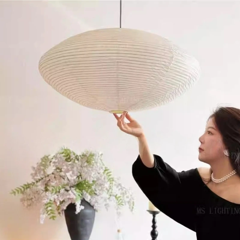 Japanese Retro Rice Paper LED Ceiling Pendant Lights Rotundity Hanging Lamps Living Room Bedroom Restaurant Teahouse Chandelier